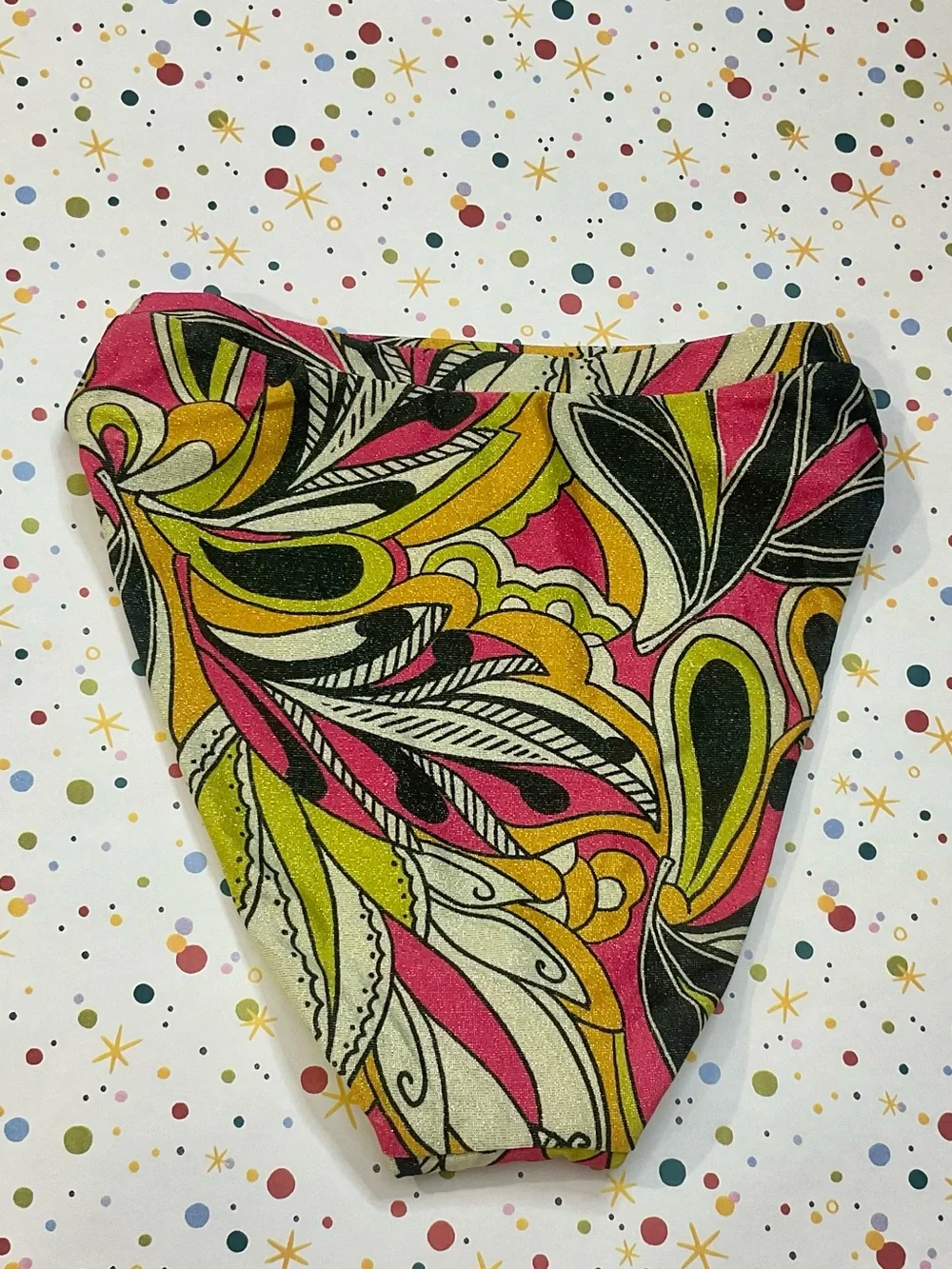 NWT BECCA Metallic Retro 60s Psychedelic Printed High Cut Bikini Bottom Small